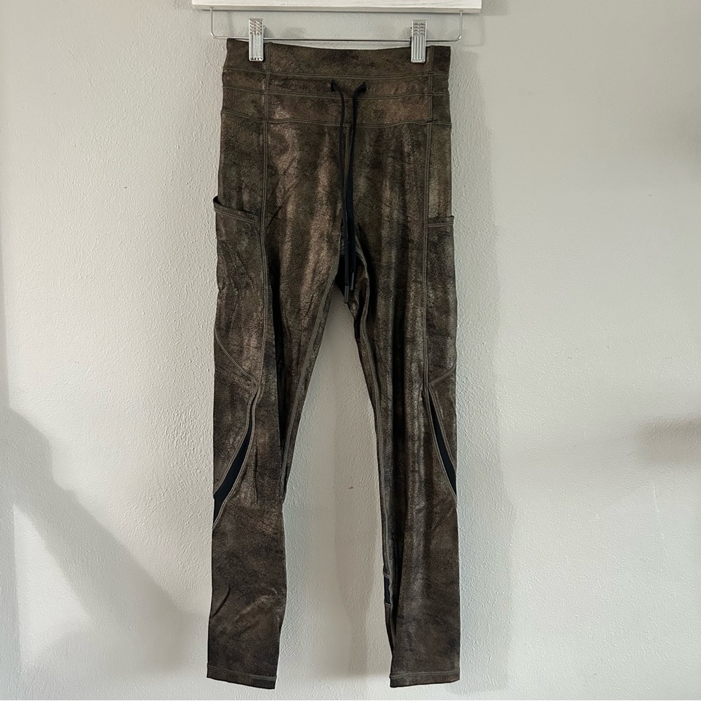 Zyia Metallic Copper Pocket Drawstring Luxe Leggings Size 0